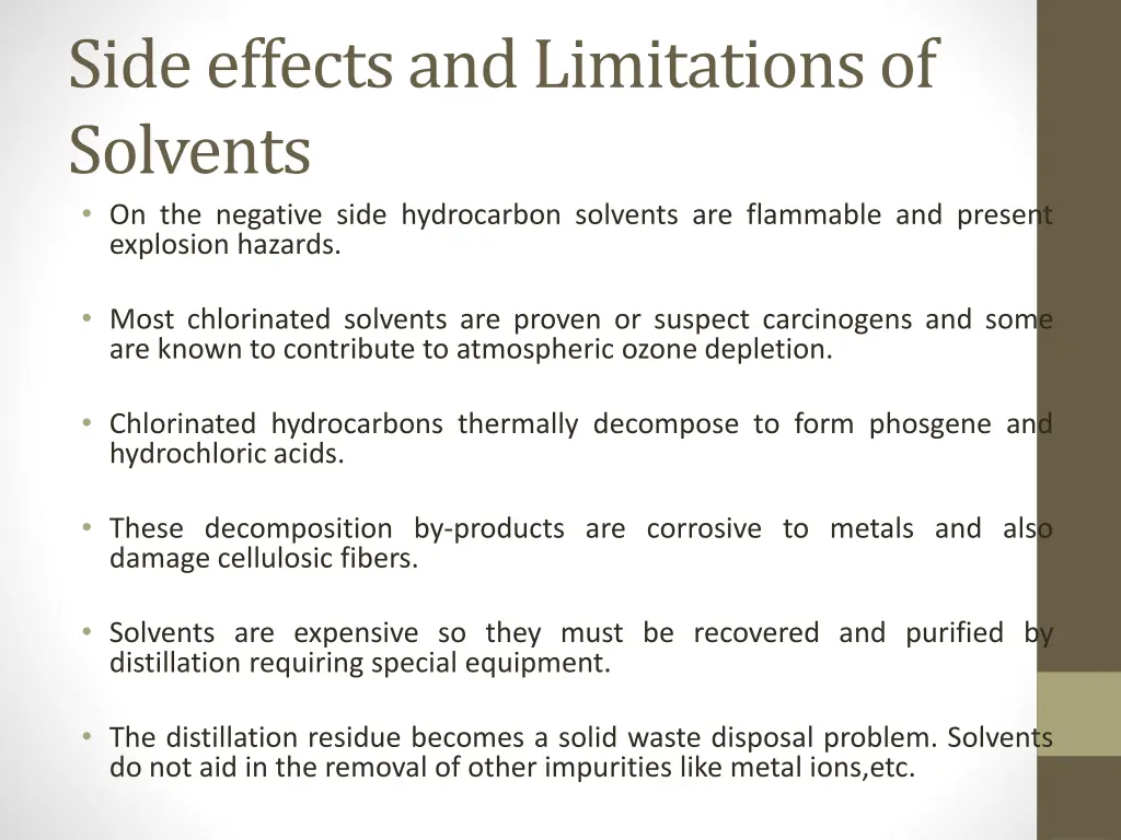 side effects and limitations of solvents