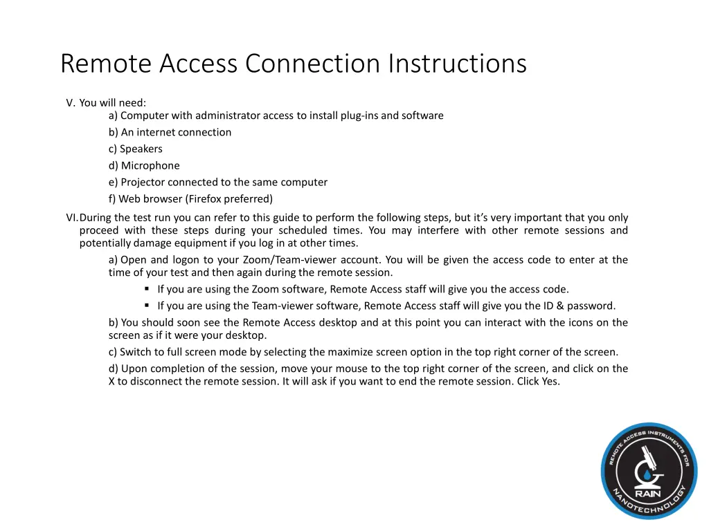 remote access connection instructions 1