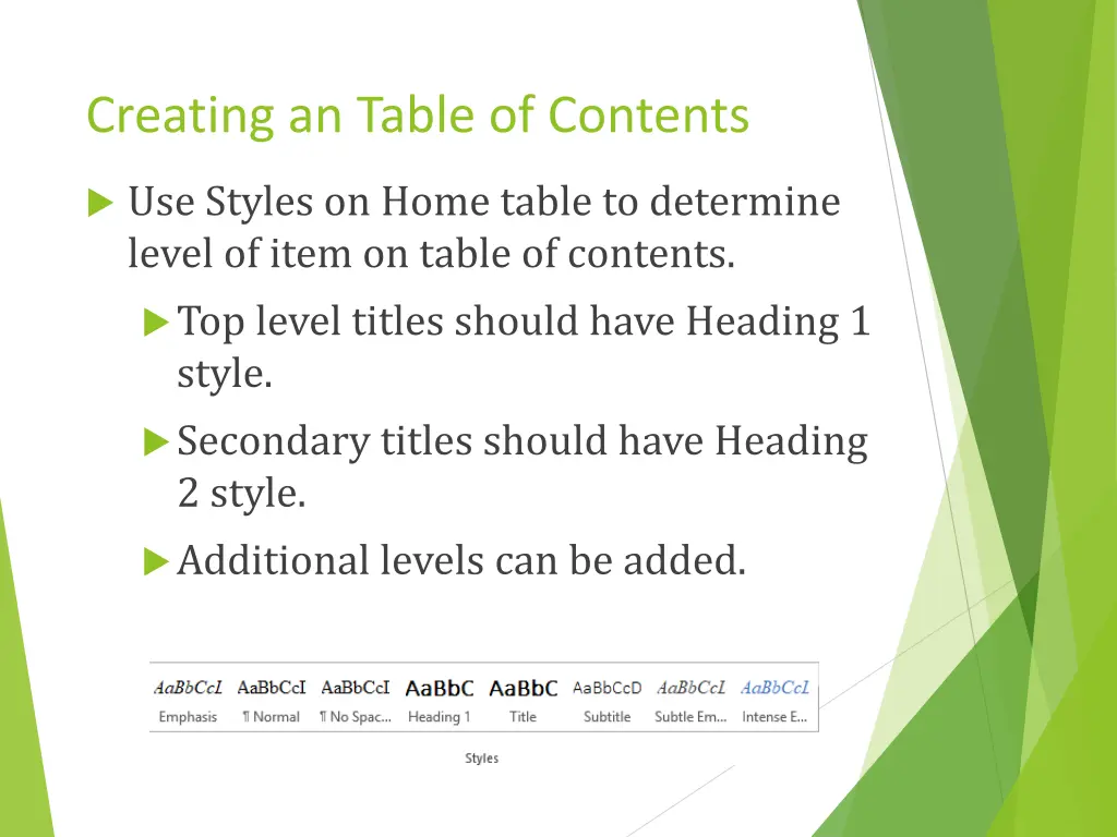 creating an table of contents 1