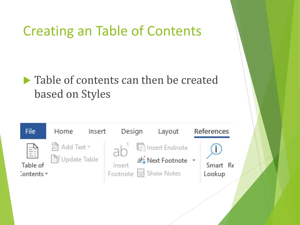 creating an table of contents 2