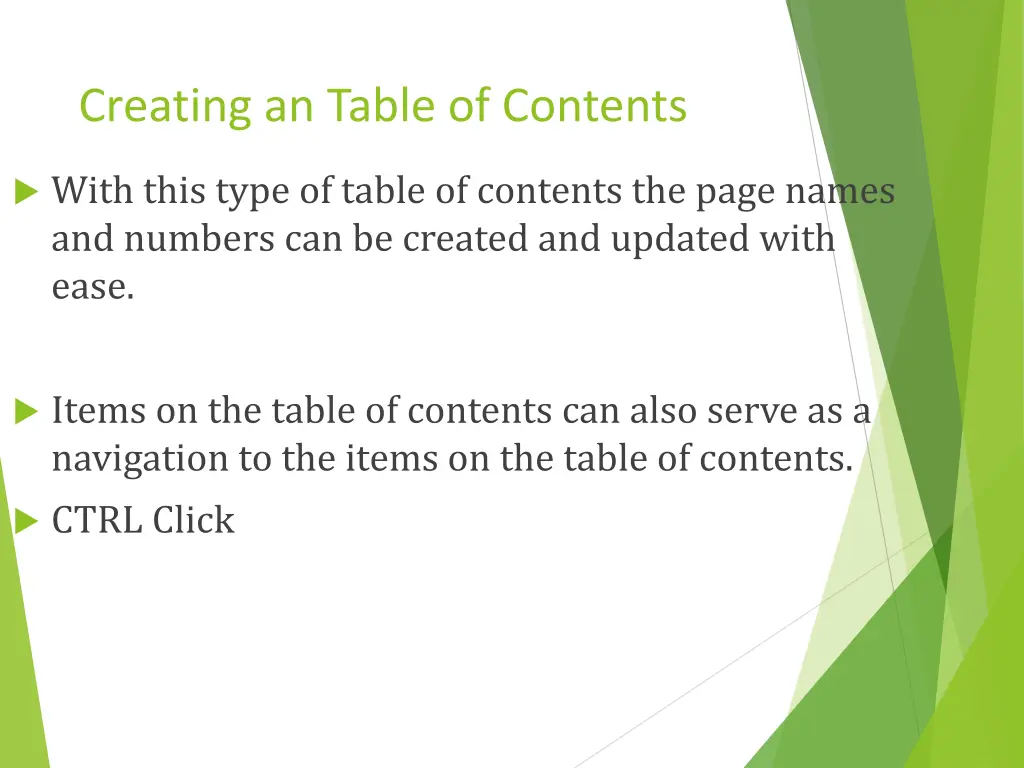 creating an table of contents