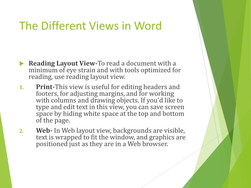 the different views in word