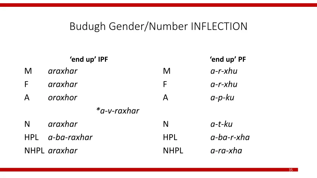 budugh gender number inflection