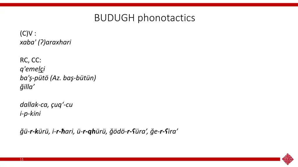 budugh phonotactics