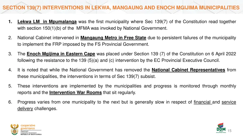 section 139 7 interventions in lekwa mangaung