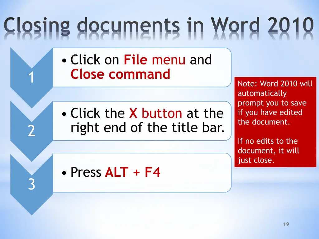 closing documents in word 2010