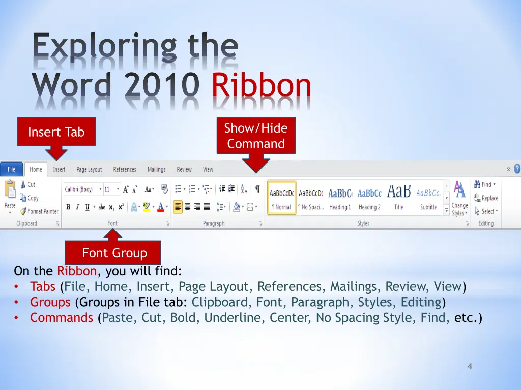 exploring the word 2010 ribbon