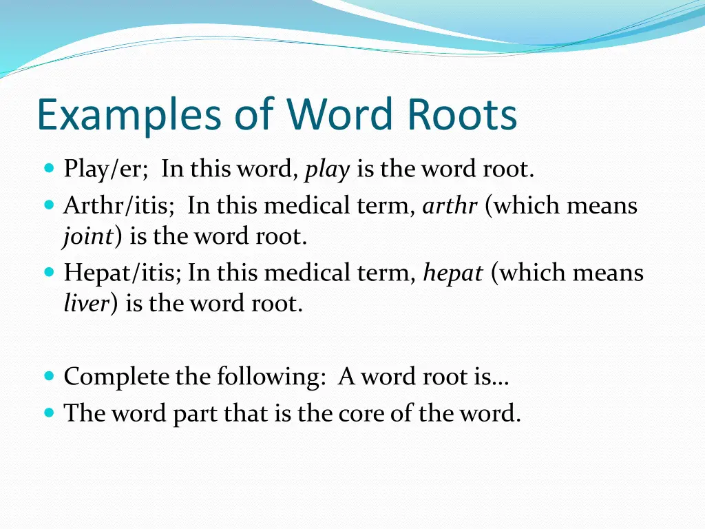 examples of word roots