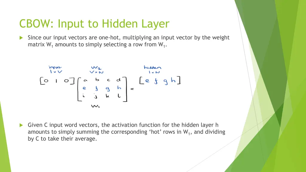 cbow input to hidden layer