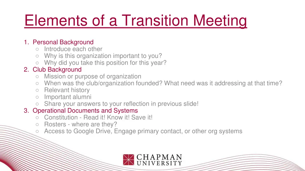 elements of a transition meeting