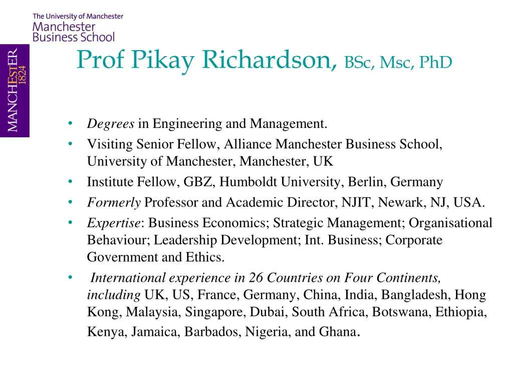 prof pikay richardson bsc msc phd