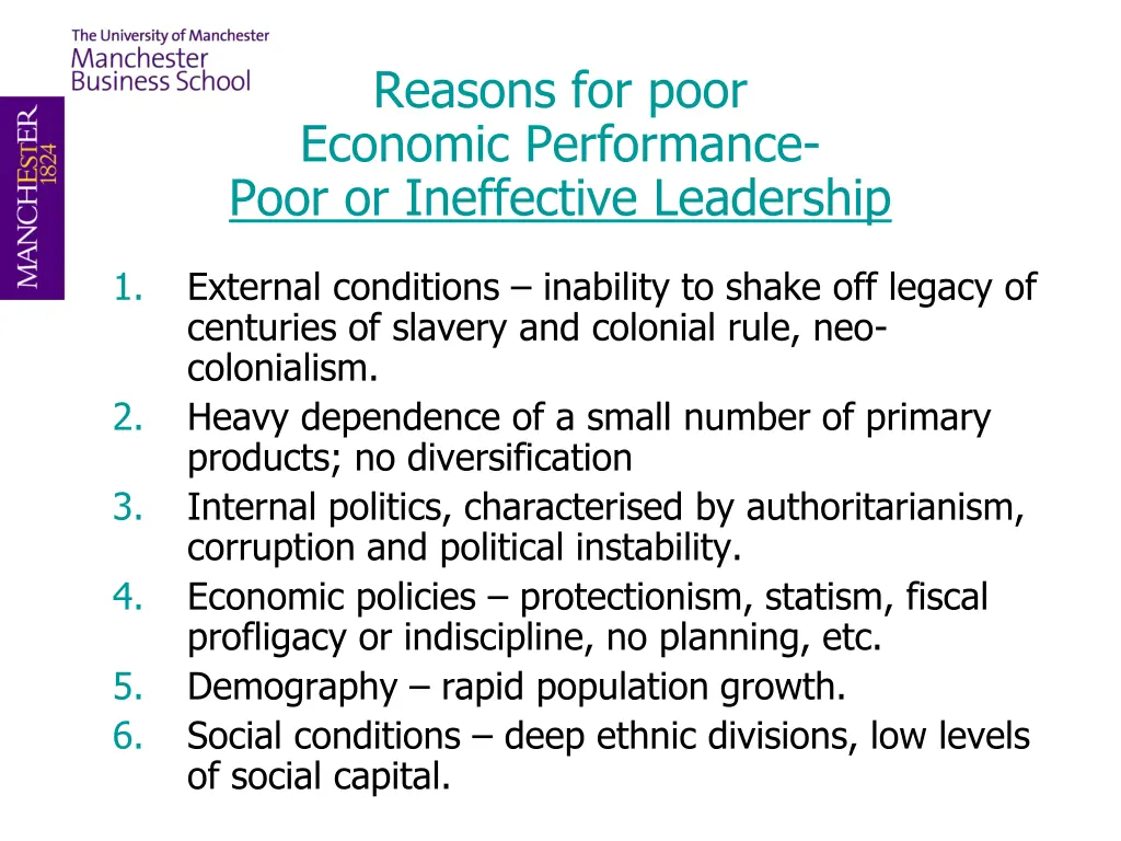 reasons for poor economic performance poor