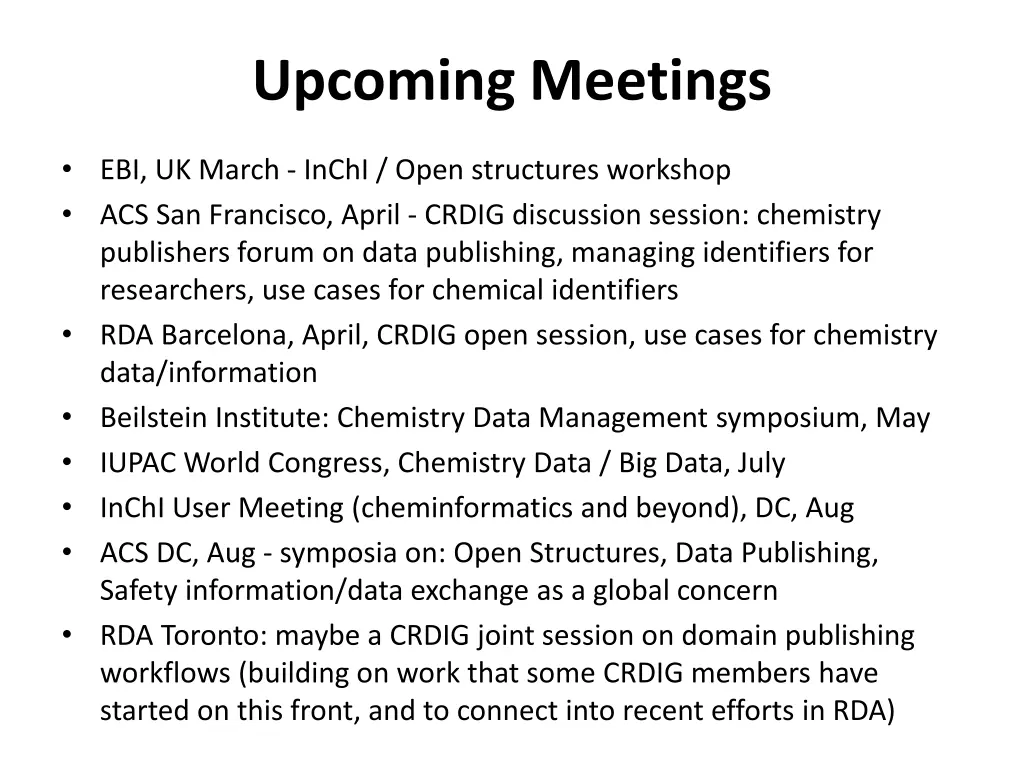 upcoming meetings