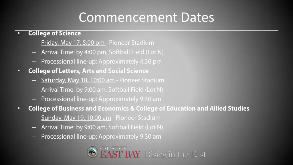 commencement dates