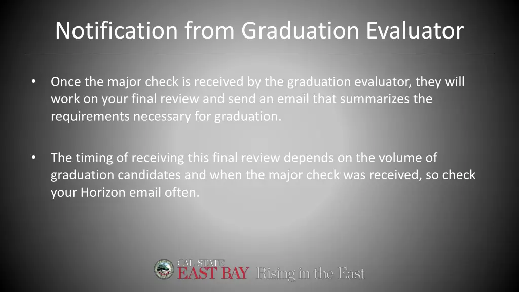 notification from graduation evaluator