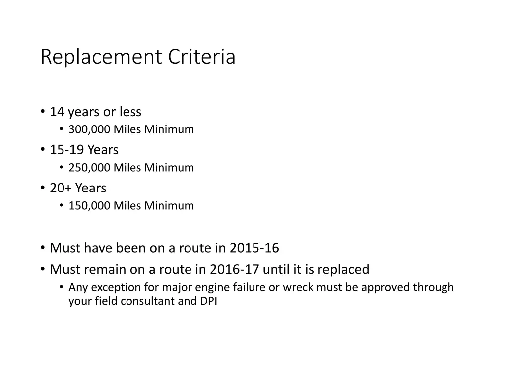 replacement criteria