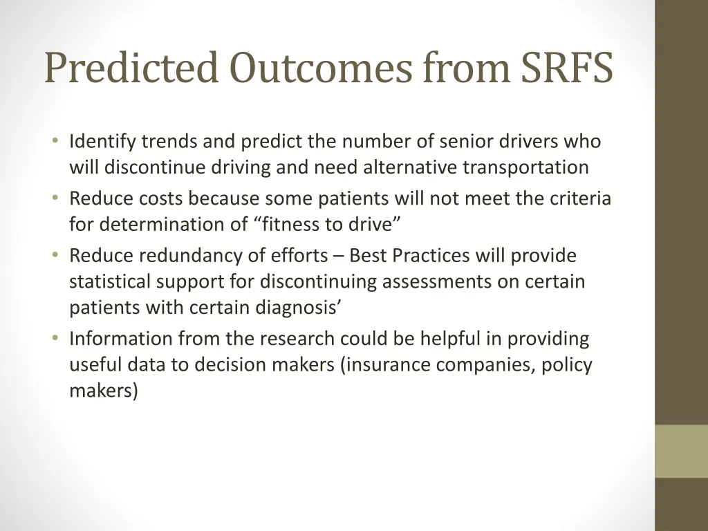 predicted outcomes from srfs