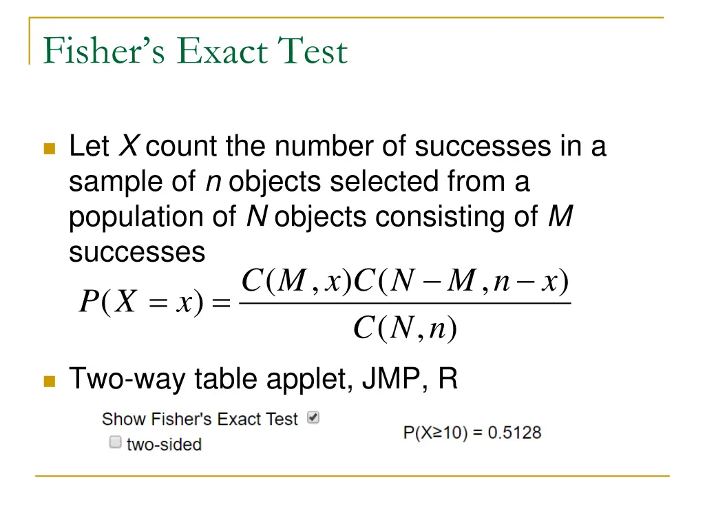 fisher s exact test