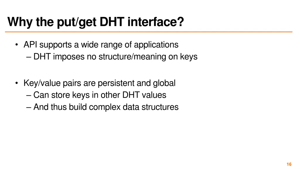 why the put get dht interface