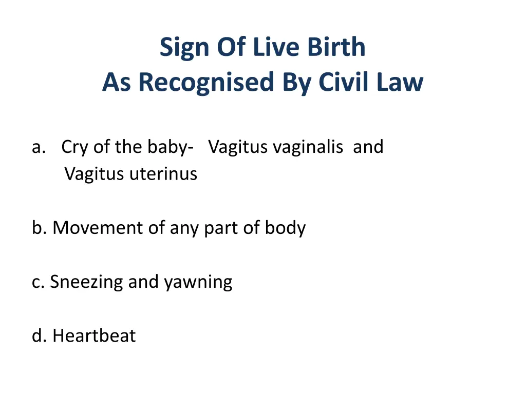 sign of live birth as recognised by civil law