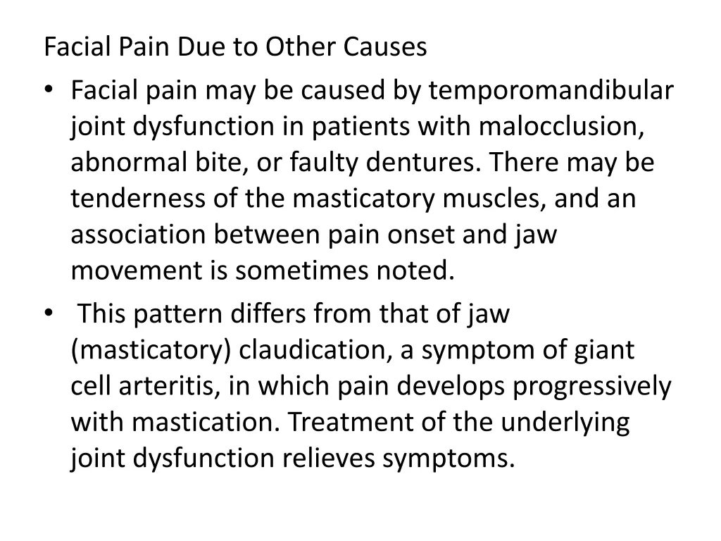 facial pain due to other causes facial pain