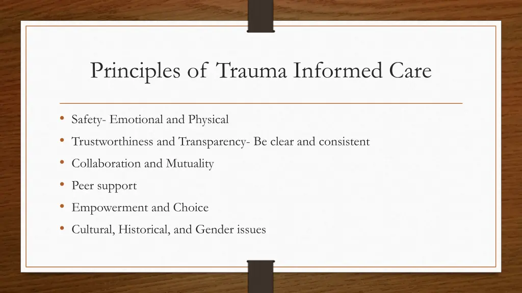 principles of trauma informed care