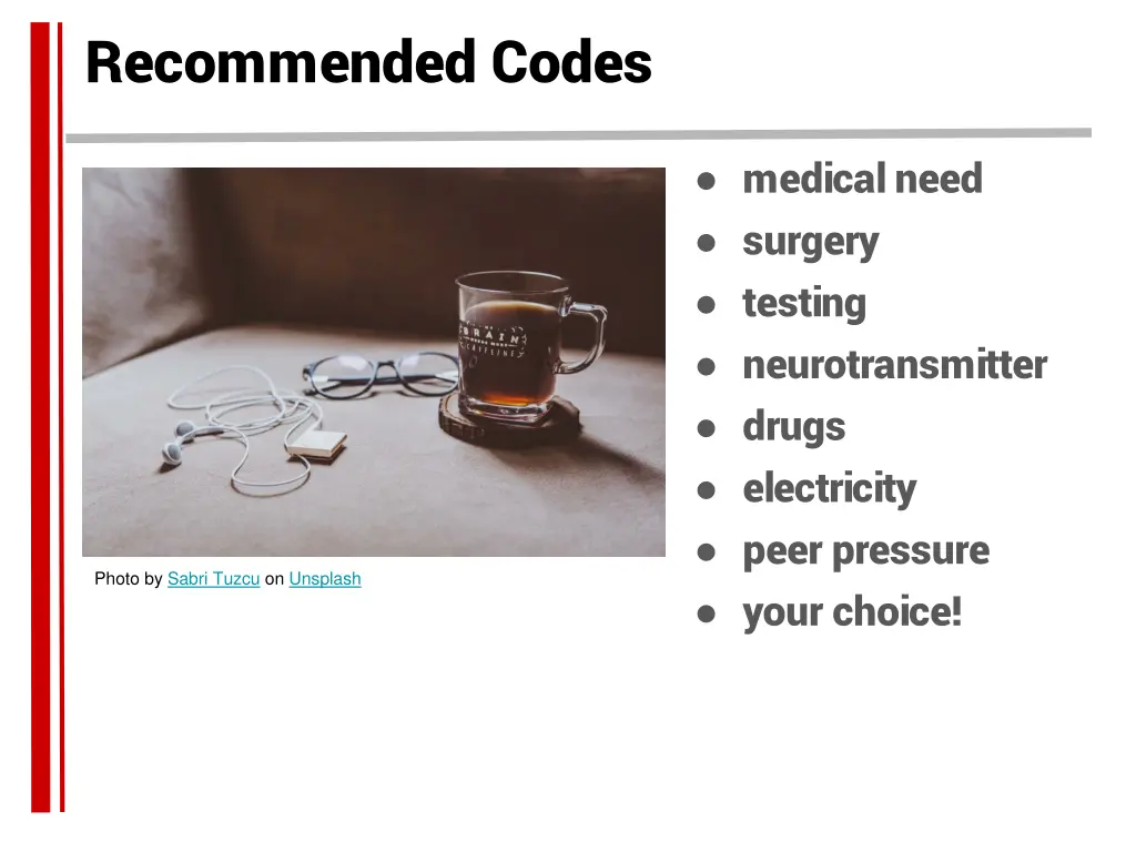 recommended codes