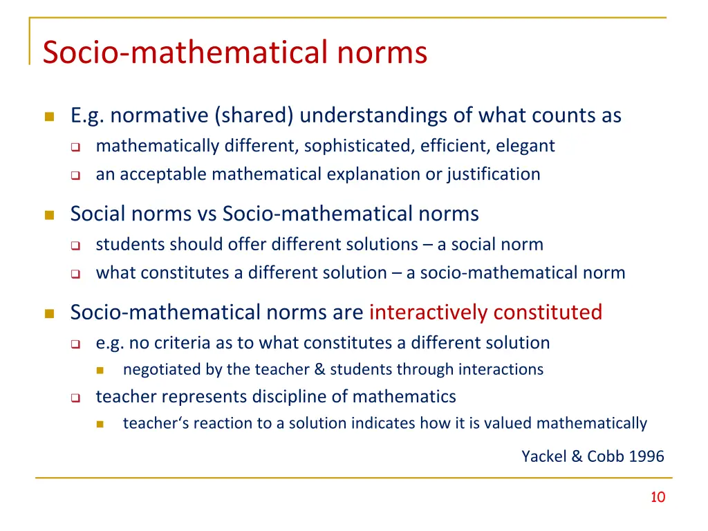 socio mathematical norms