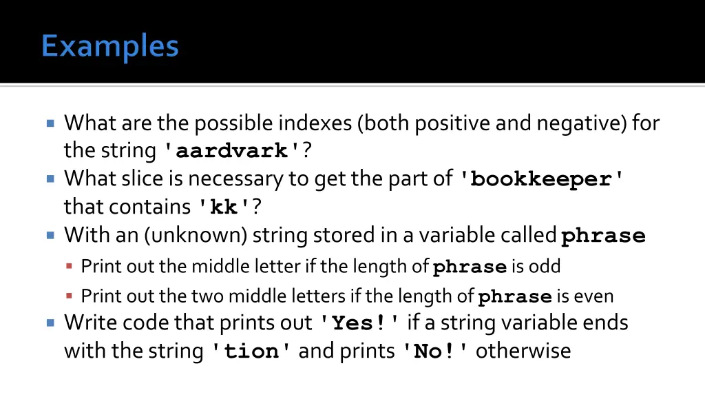 what are the possible indexes both positive