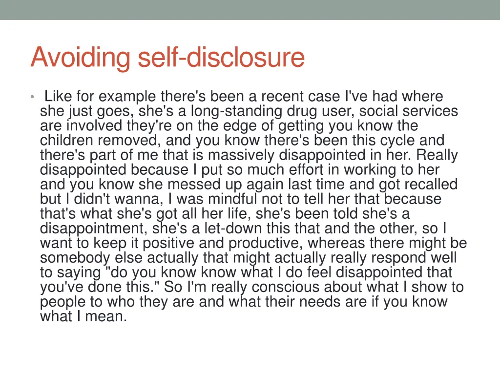 avoiding self disclosure