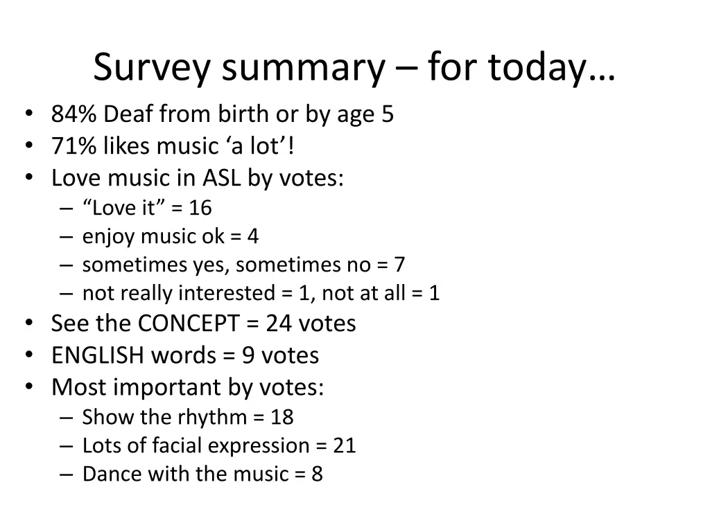 survey summary for today 84 deaf from birth