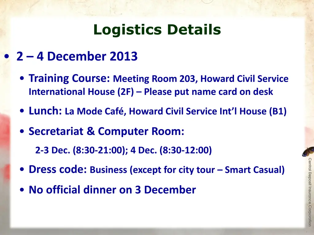 logistics details