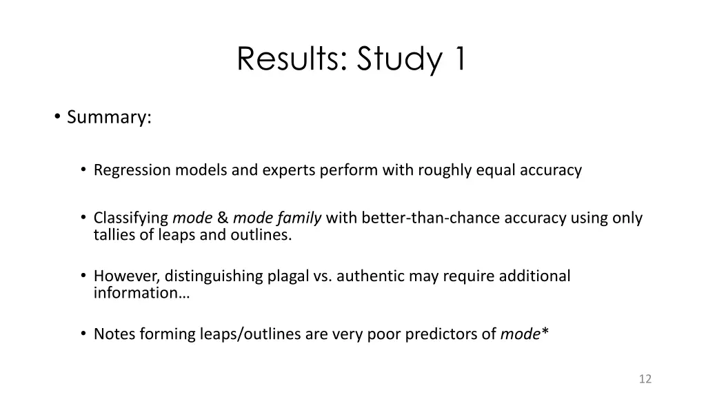 results study 1 2