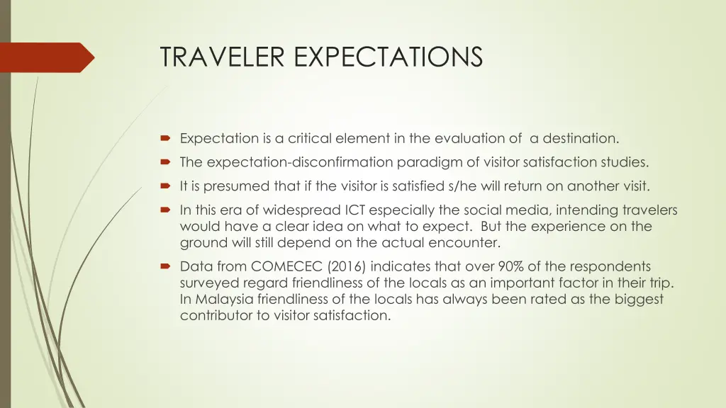 traveler expectations