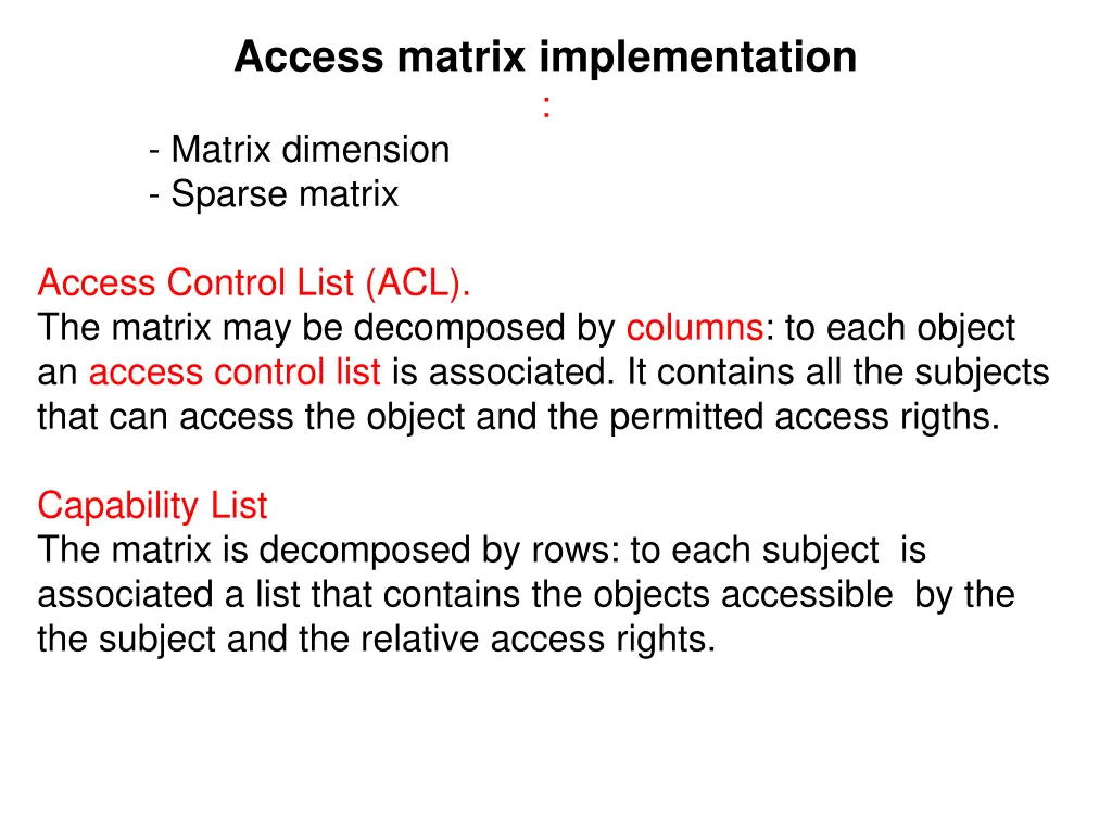 access matrix implementation matrix dimension