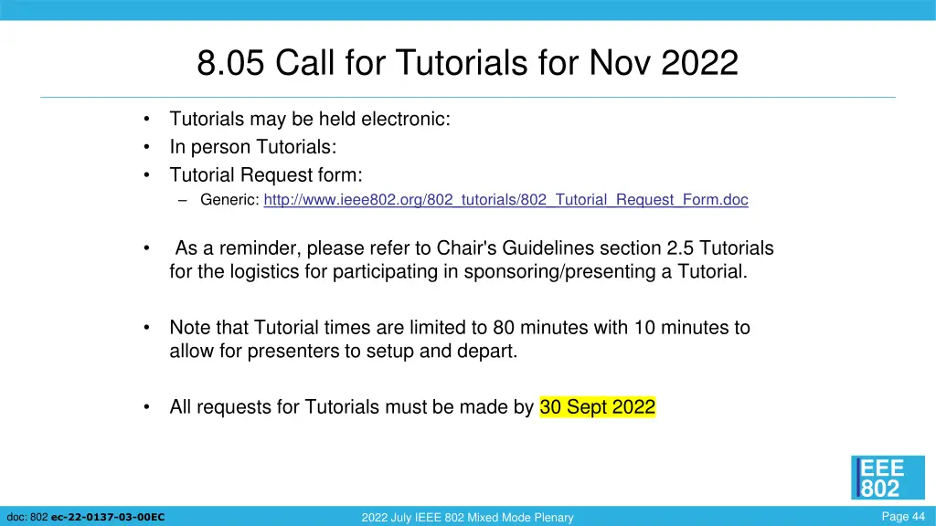 8 05 call for tutorials for nov 2022