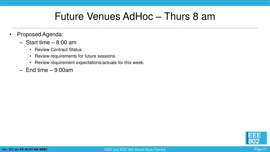 future venues adhoc thurs 8 am