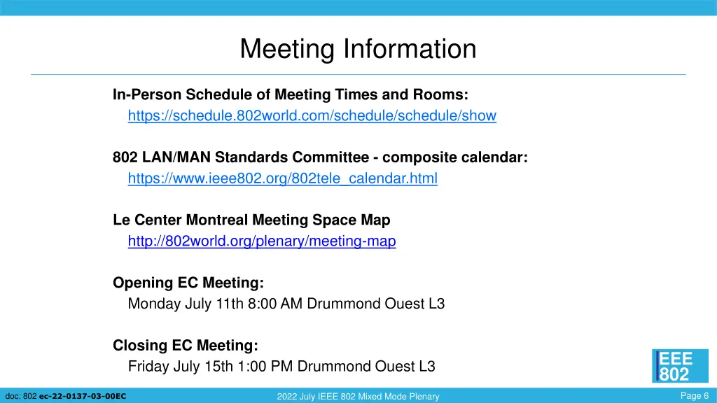 meeting information