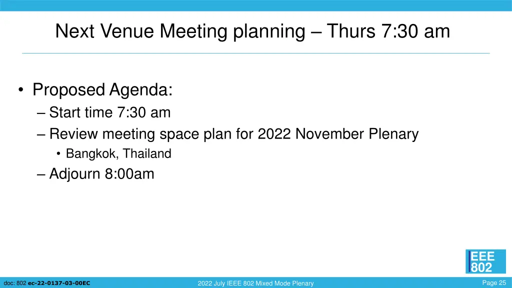 next venue meeting planning thurs 7 30 am