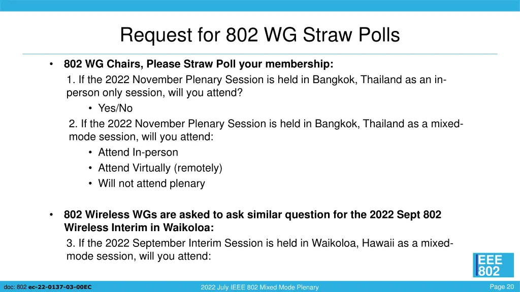 request for 802 wg straw polls