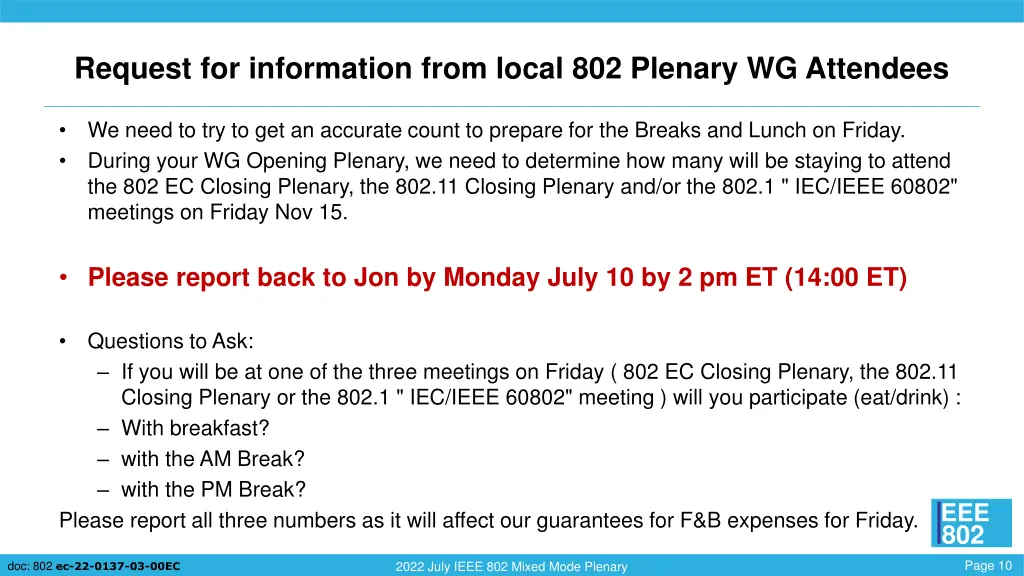 request for information from local 802 plenary