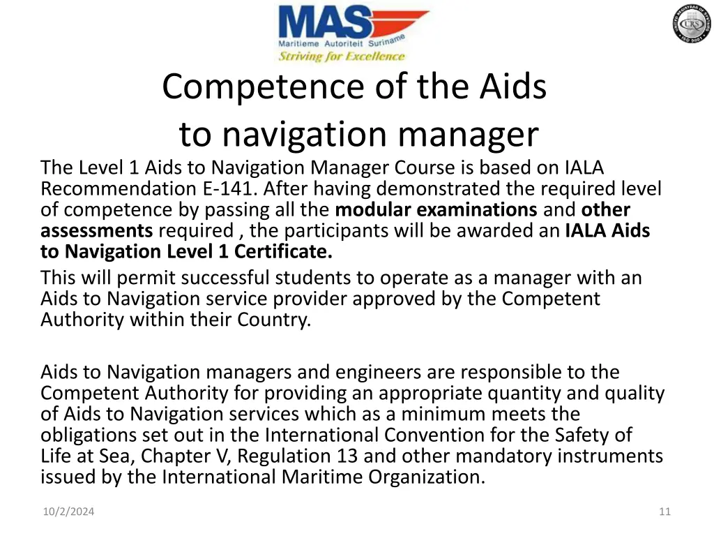 competence of the aids to navigation manager