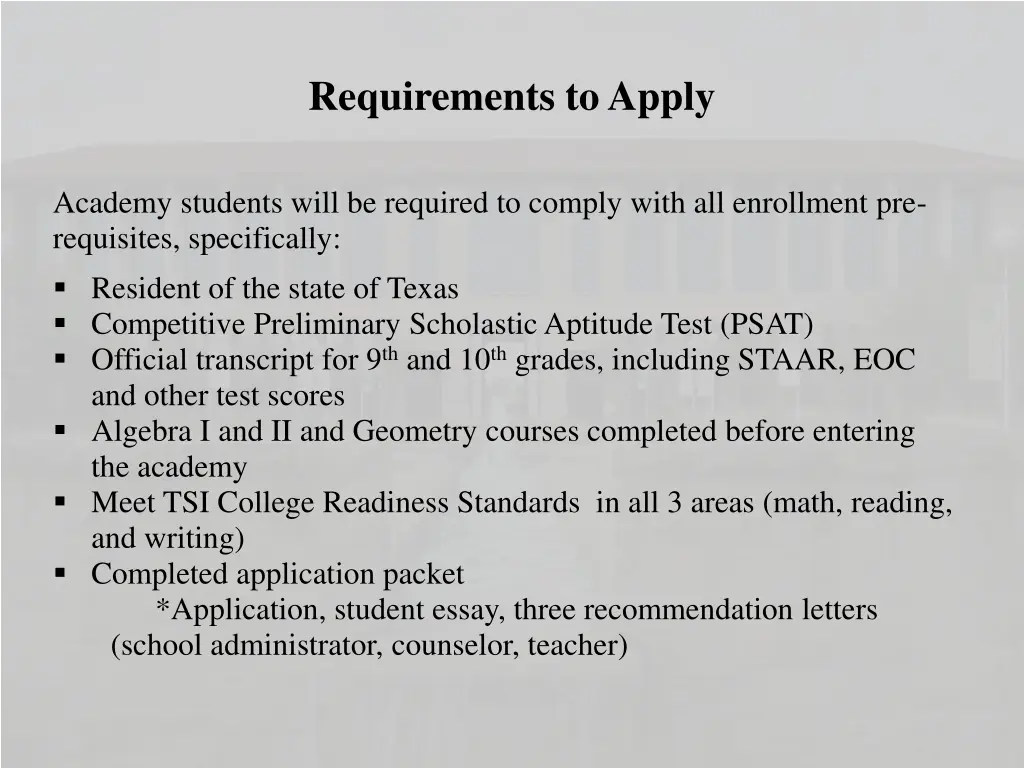 requirements to apply