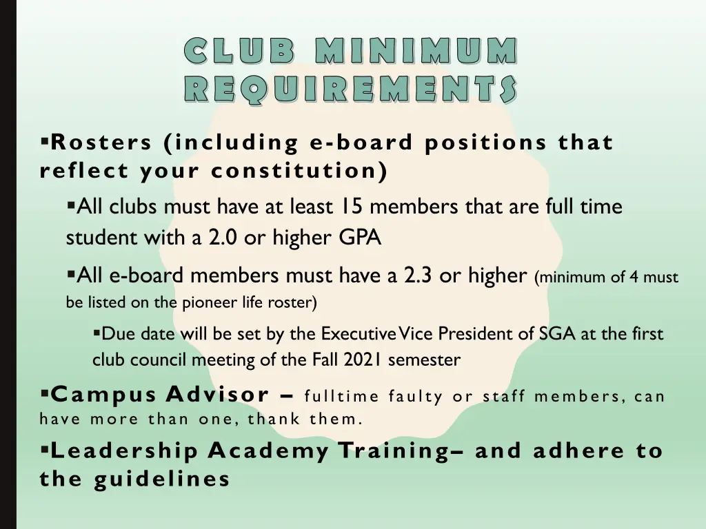 club minimum requirements