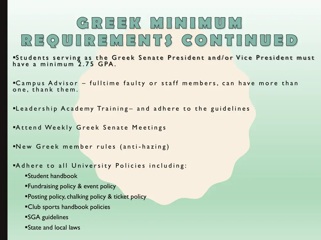 greek minimum requirements continued