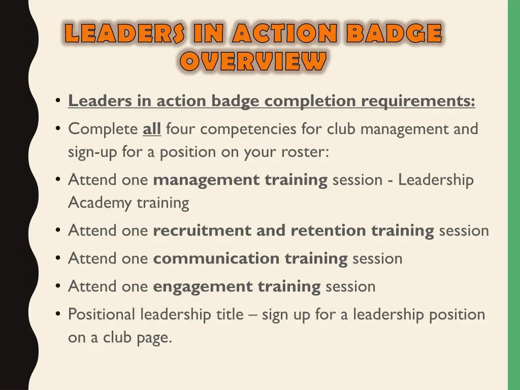 leaders in action badge overview