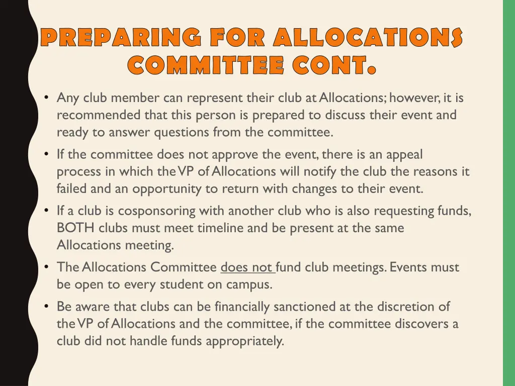 preparing for allocations committee cont any club