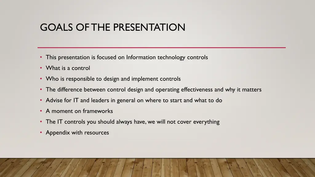 goals of the presentation