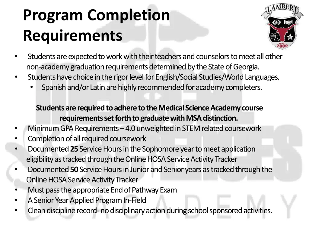 program completion requirements