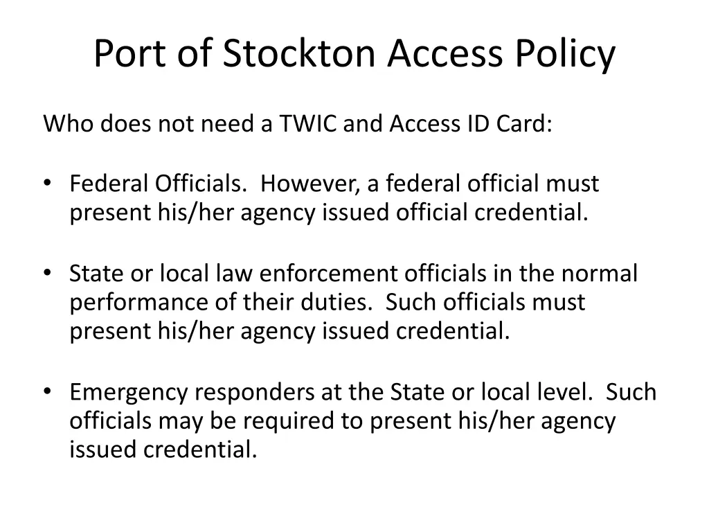 port of stockton access policy 2